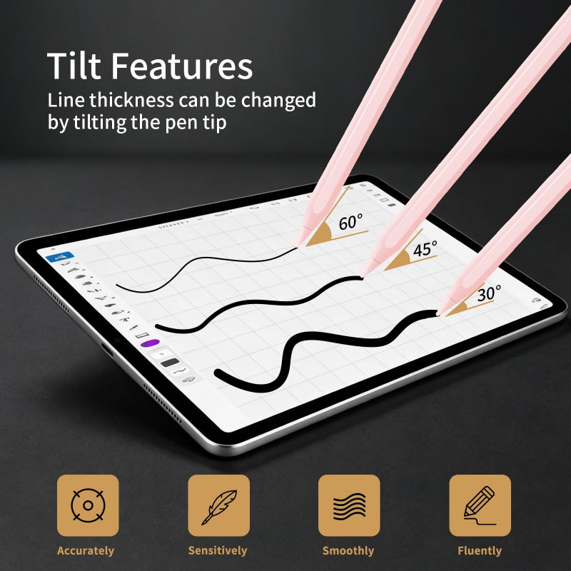 Evach Apple Pencil : Fast Charging, Palm Rejection, Tilt Sensitive, Pixel Precision, Good for iPad 6-11 Generation, iPad Pro 11/12.9/M4/M5, iPad Air 3/4/5/M2/M3,iPad mini 6/5, Pink - Image 3