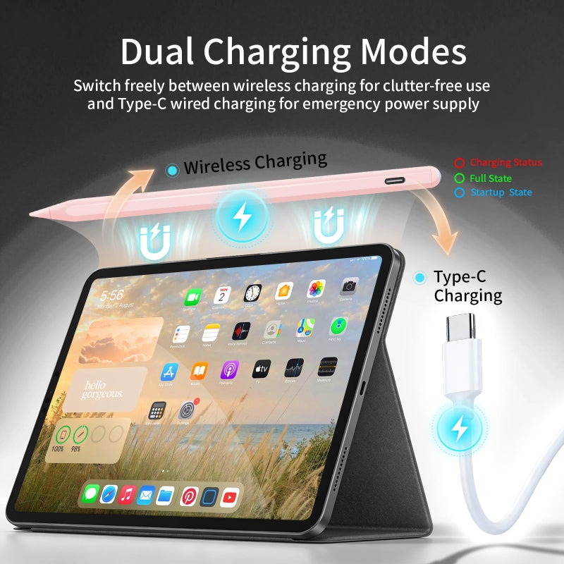 Evach Apple Pencil : Fast Charging, Palm Rejection, Tilt Sensitive, Pixel Precision, Good for iPad 6-11 Generation, iPad Pro 11/12.9/M4/M5, iPad Air 3/4/5/M2/M3,iPad mini 6/5, Pink - Image 4