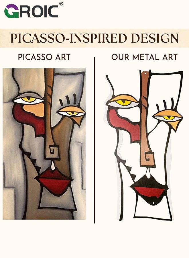 GROIC Home Abstract Wall Decor, Modern Minimalist Single Line Geometric Hanging Wall Art, Colorful Metal Wall Sculptures for Home Living Room Bedroom Bathroom Kitchen, Picasso Wall Art Decor - Image 2