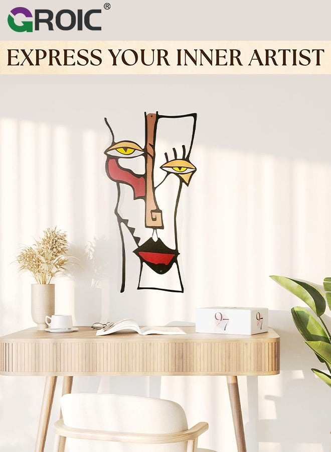 GROIC Home Abstract Wall Decor, Modern Minimalist Single Line Geometric Hanging Wall Art, Colorful Metal Wall Sculptures for Home Living Room Bedroom Bathroom Kitchen, Picasso Wall Art Decor - Image 4