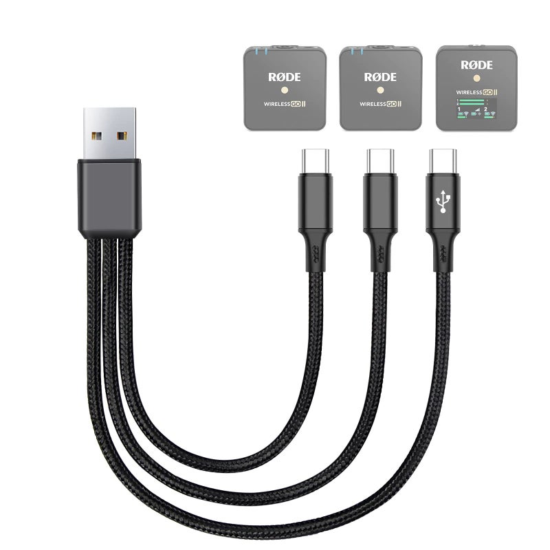 weishan 3-in-1 Charging Cable Replacement for Rode Wireless Go 2 / II Microphone System, 3A USB C Short Charger Cord with 3 Type-C Plugs 8-Inch - Image 1