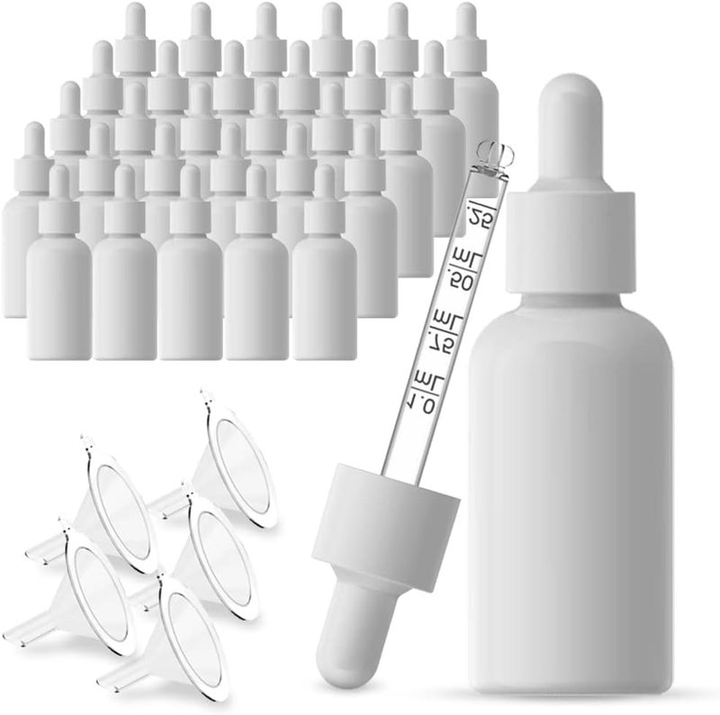 seafulee 1oz White Coated Eye Glass Dropper Bottles (30ML) with White Cap and Pipettes, UV Safe Bottles for Essential Oils and Aromatherapy (Pack of 30) - Image 1