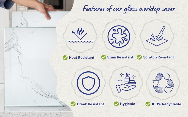 Kitchenville Glass Cutting Board 16"x12": Tempered Glass Kitchen Counter Protector - Durable- Scratch-Resistant, Heat-Proof - Design 2 - White Marble Effect - Image 2