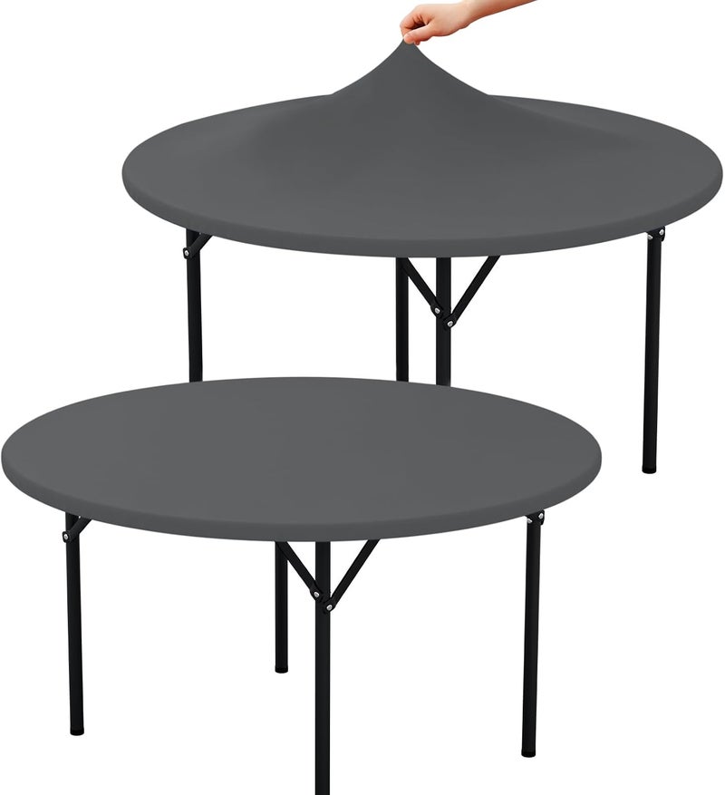 misaya 2 Packs Round Spandex Tablecloths, Stretch Elastic Tablecloth Cover Fits for 18"-24" Round Tables, Washable Polyester Table Cloth for Dining, Party, Outdoor and Indoor, Grey - Image 1