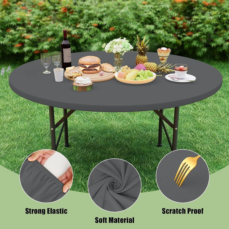 misaya 2 Packs Round Spandex Tablecloths, Stretch Elastic Tablecloth Cover Fits for 18"-24" Round Tables, Washable Polyester Table Cloth for Dining, Party, Outdoor and Indoor, Grey - Image 5