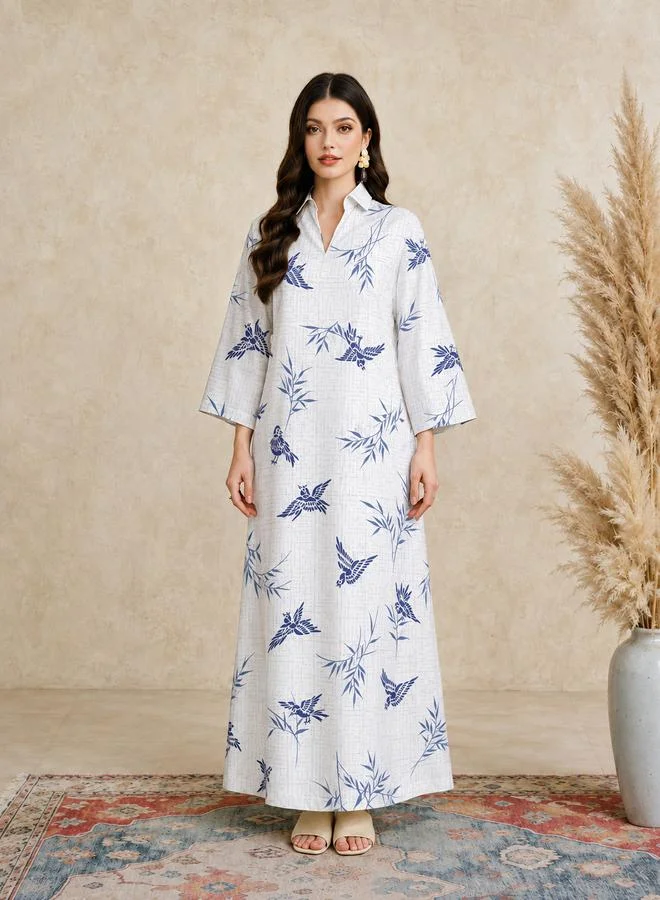 Take Two White Long Sleeves Open Collar Jalabiya