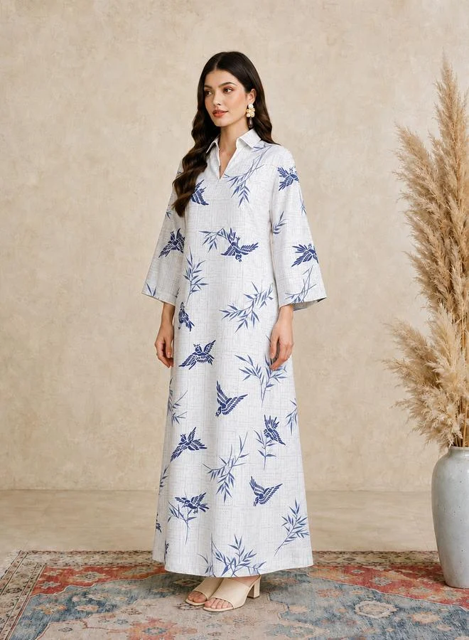 Take Two White Long Sleeves Open Collar Jalabiya