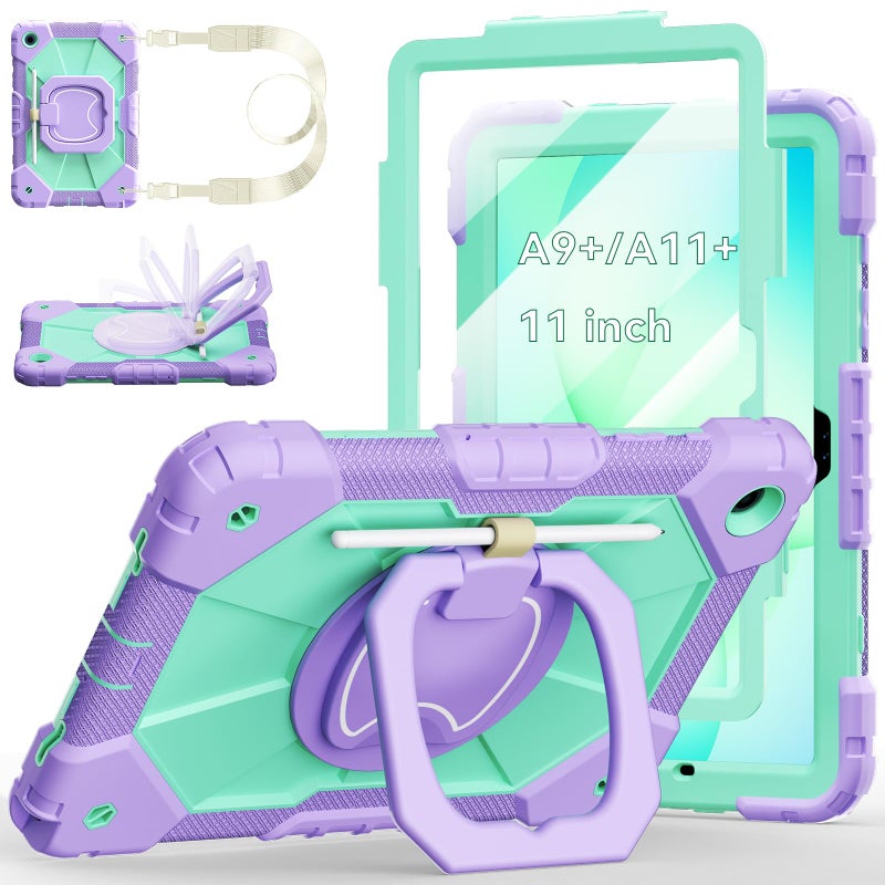 Auorld Case for Samsung Galaxy Tab A11+ Plus/A9+ Plus 11-Inch 2025/2023, Auorld Rugged Case for Samsung Galaxy A9+/A11+ Tablet with Screen Protector 360 Rotating Stand Shoulder Strap Pen Holder, Purple Mint - Image 1