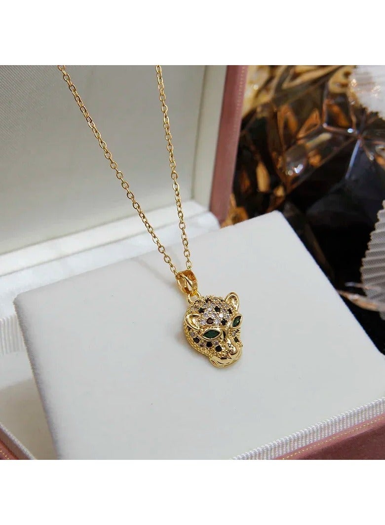 Qerret Crystal Leopard Pendant with Vintage Zircon Animal Link Chain Necklace For Women - Image 1