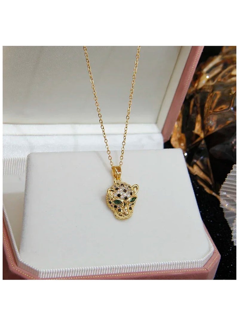 Qerret Crystal Leopard Pendant with Vintage Zircon Animal Link Chain Necklace For Women - Image 2