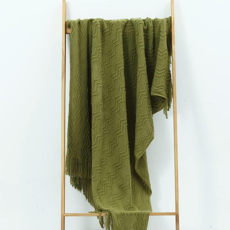 CREVENT Knitted Decorative Throw Blanket for Couch Sofa Chair Bed，Soft Warm Cozy Light Weight for Spring Summer (50''X60'' Avocado Green) - Image 2