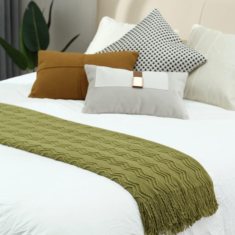 CREVENT Knitted Decorative Throw Blanket for Couch Sofa Chair Bed，Soft Warm Cozy Light Weight for Spring Summer (50''X60'' Avocado Green) - Image 4