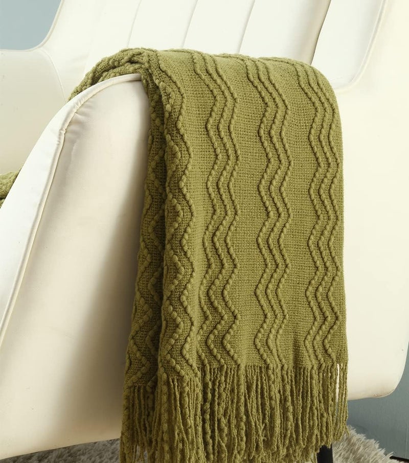 CREVENT Knitted Decorative Throw Blanket for Couch Sofa Chair Bed，Soft Warm Cozy Light Weight for Spring Summer (50''X60'' Avocado Green) - Image 3