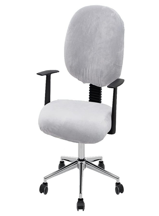 ITFRO Silver Grey Office Chair Cover Velvet Stretch 2 Piece Computer Desk Chair Cover Universal Rotating Gaming Chair Slipcover High Back Chair Seat Protector (Silver Grey) - Image 1
