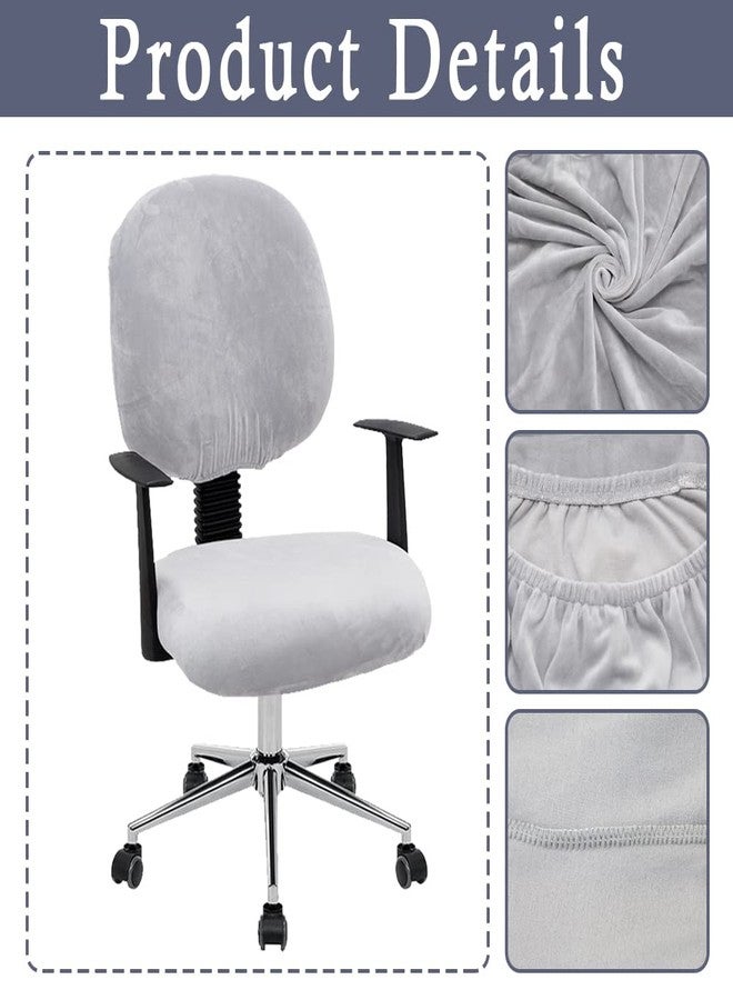 ITFRO Silver Grey Office Chair Cover Velvet Stretch 2 Piece Computer Desk Chair Cover Universal Rotating Gaming Chair Slipcover High Back Chair Seat Protector (Silver Grey) - Image 3