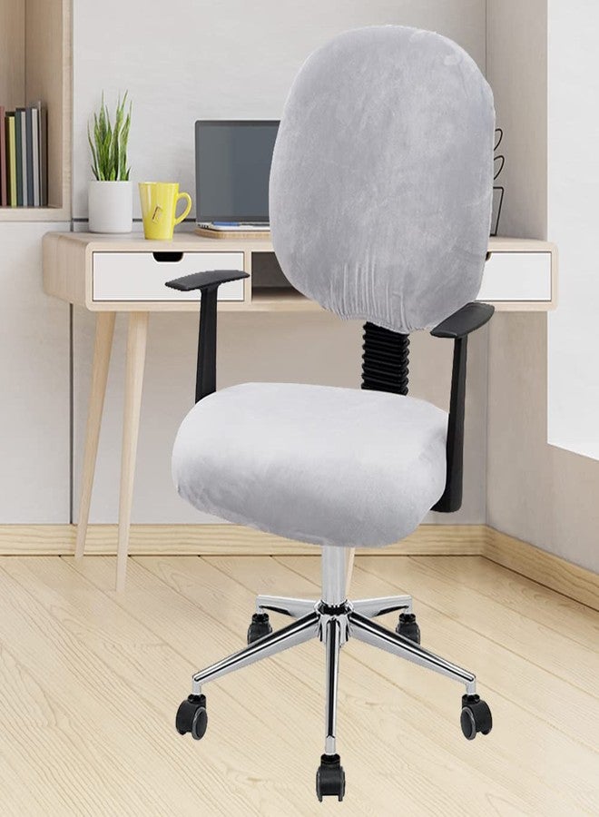ITFRO Silver Grey Office Chair Cover Velvet Stretch 2 Piece Computer Desk Chair Cover Universal Rotating Gaming Chair Slipcover High Back Chair Seat Protector (Silver Grey) - Image 2