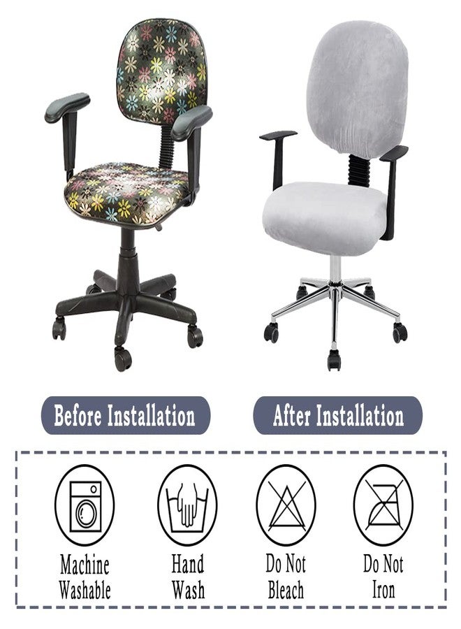 ITFRO Silver Grey Office Chair Cover Velvet Stretch 2 Piece Computer Desk Chair Cover Universal Rotating Gaming Chair Slipcover High Back Chair Seat Protector (Silver Grey) - Image 5