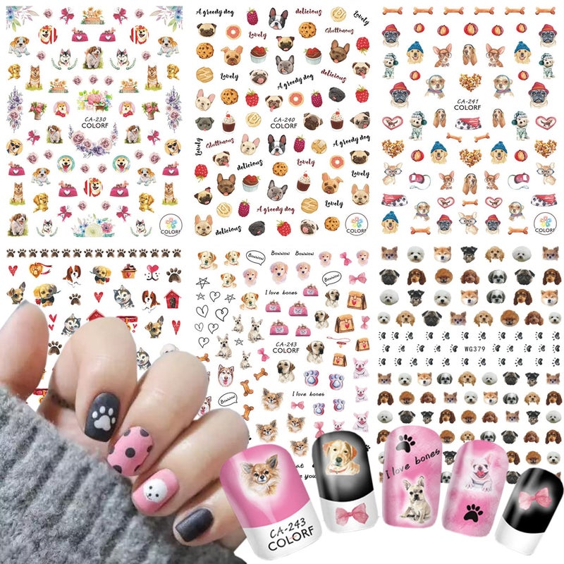 Cute Dog Nail Art Stickers Cartoon Dog Nail Decals 3D Puppy SelfAdhesive Sticker Design Holographic Animal Nail Art Decal Supplies for Women Girls Manicure Charms Decoration DIY Nail Sticker