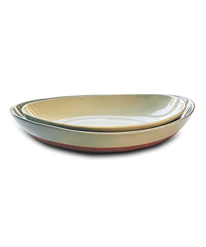 Mora Ceramic Large Serving Bowls- Set of 2 Oval Platters for Entertaining. Modern Kitchen Dishes for Dinner, Fruit, Salad, Turkey, etc. Oven, Dishwasher Safe, 55/35 oz, 13.5" / 11.8" - Neutrals