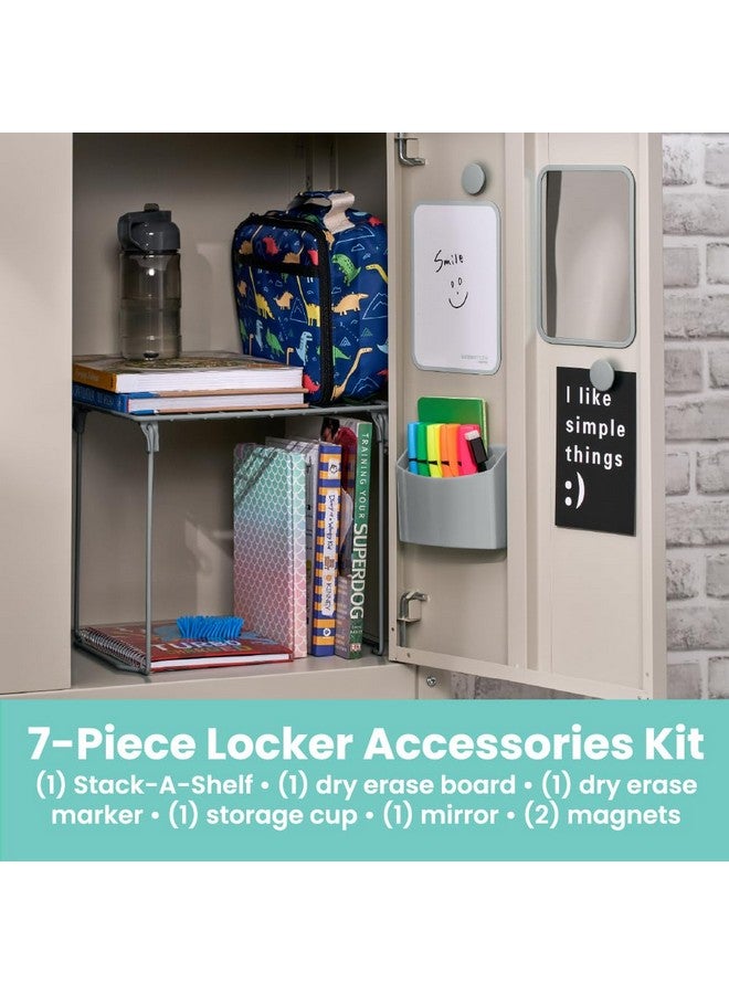 LockerMate LockerMate by Bostitch 7-Piece Locker Organizer Kit, Includes Locker Shelf, Mirror, Whiteboard, Storage Cup & Dry Erase Marker - Gray  - Image 2