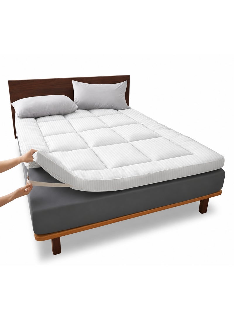 King Ultra Soft Mattress Topper 180 x 200+6 cm 500 GSM | Luxury Microfiber Bed Topper with Elastic Corner Straps | Extra Plush Fiber Filled Mattress Pad for Back Pain Relief & Hotel Comfort - Image 4