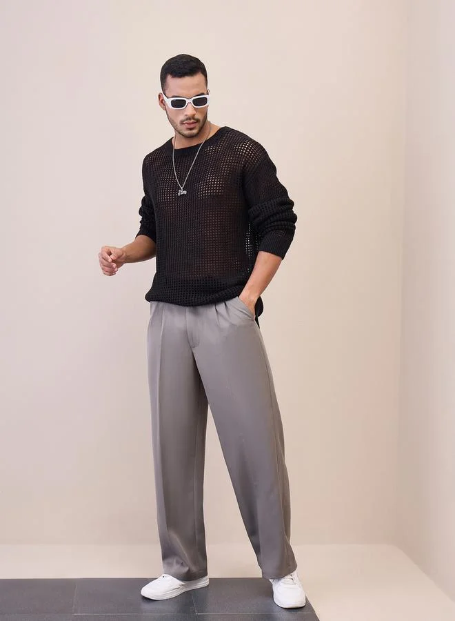 ماسكلن ساسافراس ستيلي سويتر كروشيه أسود أوفر سايز للجنسين