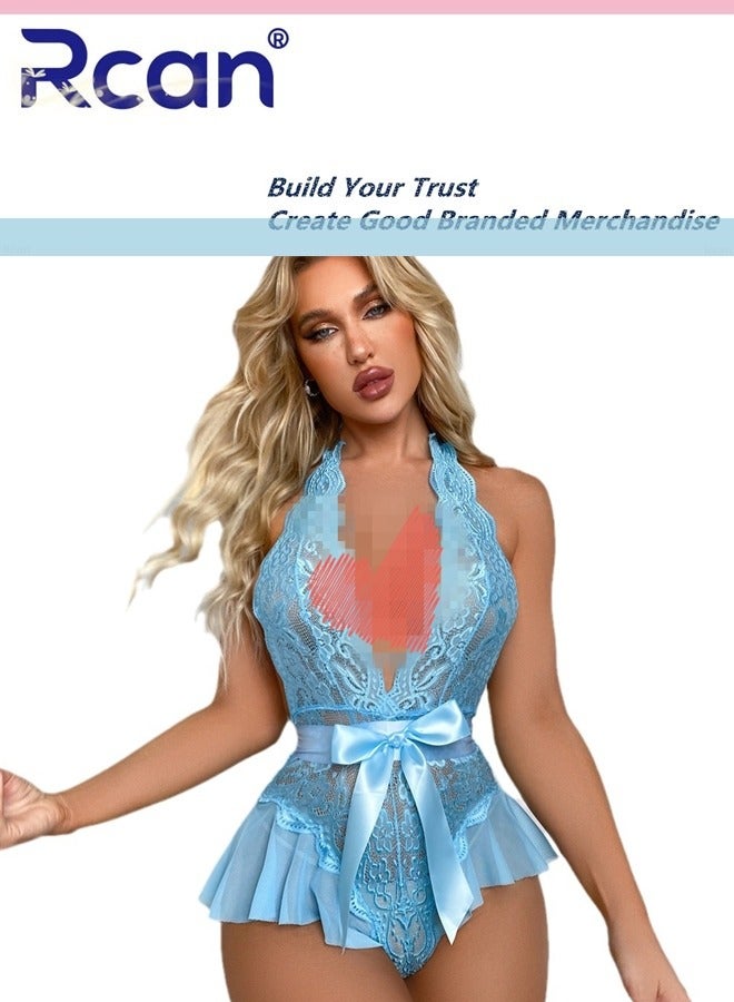 Rcan Women’s Lingerie Stretchy Halter Teddy Bodysuit Leotard Babydoll V Neck Underwear Nightwear Backless Ladies Boudoir Outfits Sleepwear  - Image 1
