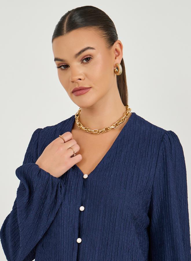 ستايلي بلوزة بأكمام بالون وياقة على شكل حرف - Image 5