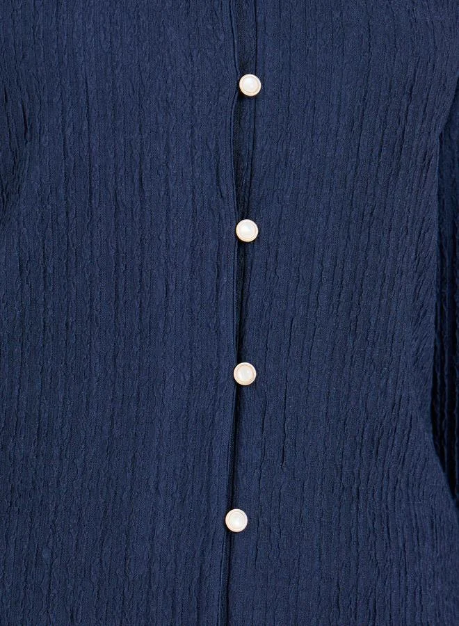 Styli Textured Balloon Sleeve V Neck Blouse
