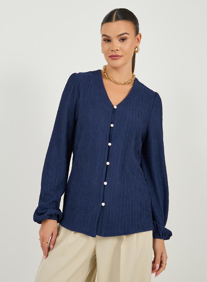 ستايلي بلوزة بأكمام بالون وياقة على شكل حرف - Image 4