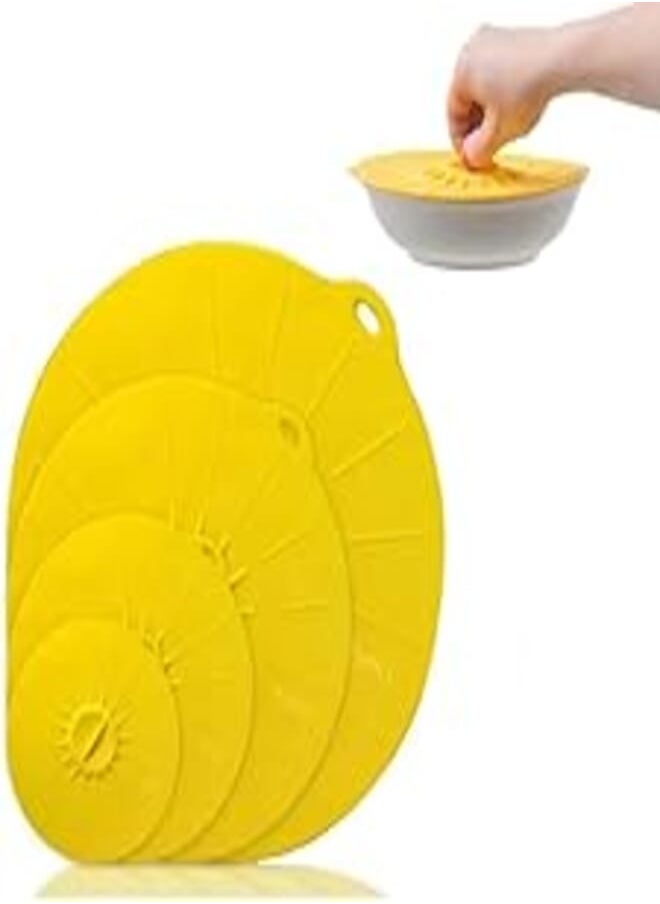 Silicotech Silicone Thermal Cover for Dishes, Pots, Cups - 4 Different Sizes - Silicone Heat Food Storage Cover (Yellow) 