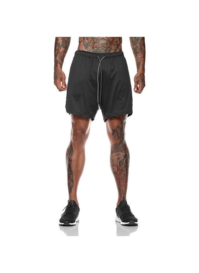 NIBEMINENT Men's Casual Beach Shorts Solid Double Layer Running Mesh Sports Drawstring Lace up Fitness  - Image 3