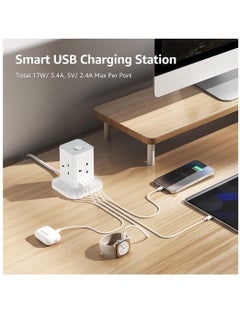 Excefore Cube Extension Lead with USB Slots, 4 Way Multi Plug Extension Socket with 2 USB C and 2 USB A, 13A 3250W Power Strip with Switch 1.5M Extension Cords for Desk Home Office Travel  - Image 4