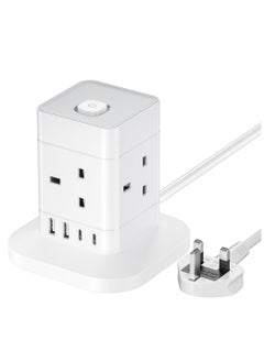 Excefore Cube Extension Lead with USB Slots, 4 Way Multi Plug Extension Socket with 2 USB C and 2 USB A, 13A 3250W Power Strip with Switch 1.5M Extension Cords for Desk Home Office Travel  - Image 1