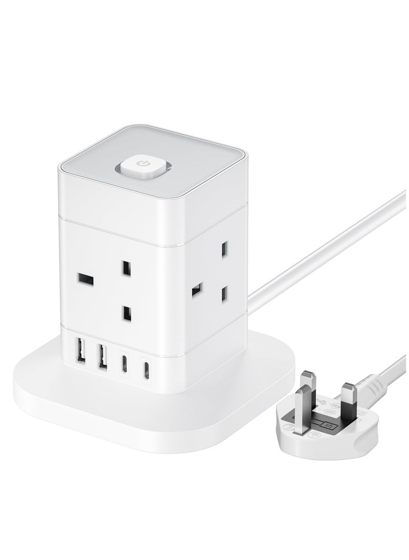 Excefore - Cube Extension Lead with USB Slots, 4 Way Multi Plug Extension Socket with 2 USB C and 2 USB A, 13A 3250W Power Strip with Switch 1.5M Extension Cords for Desk Home Office Travel - Image 1