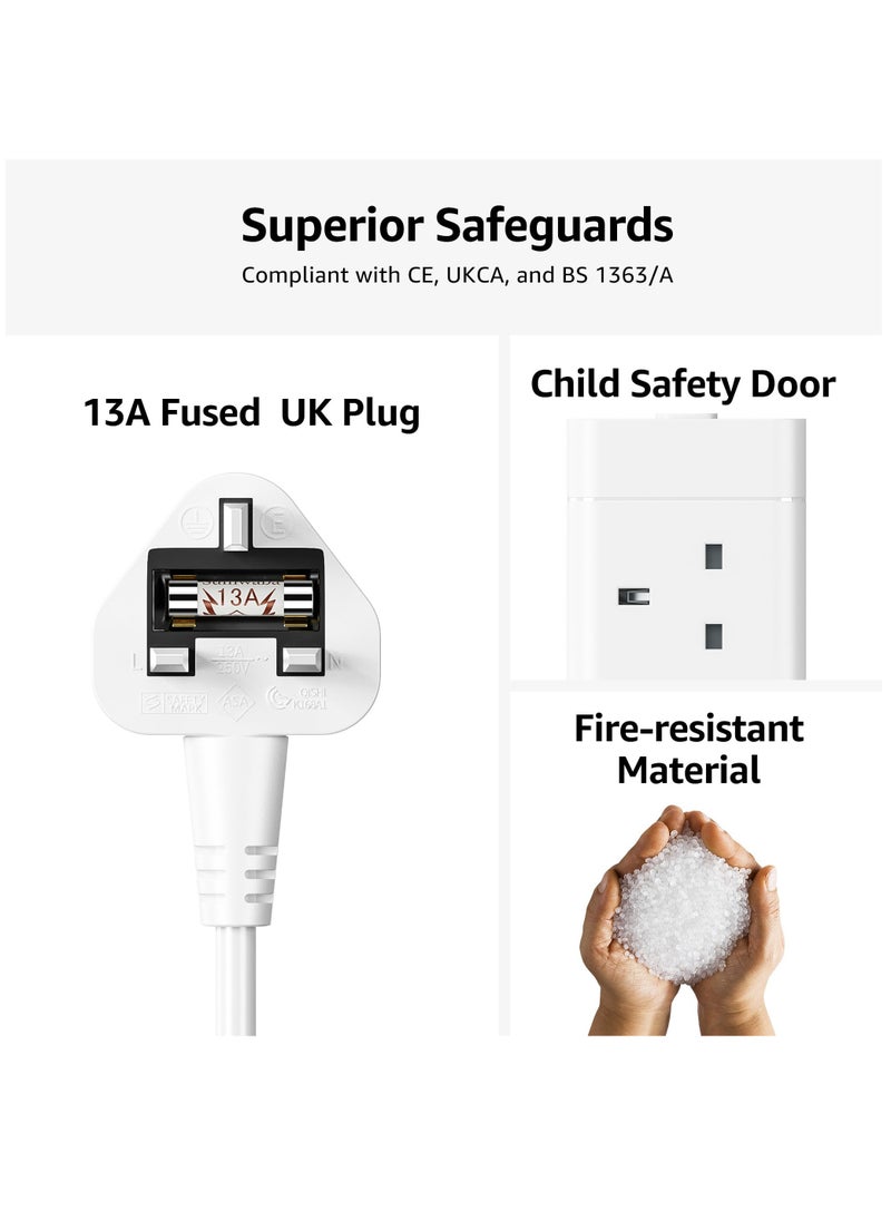 Excefore - Cube Extension Lead with USB Slots, 4 Way Multi Plug Extension Socket with 2 USB C and 2 USB A, 13A 3250W Power Strip with Switch 1.5M Extension Cords for Desk Home Office Travel - Image 1
