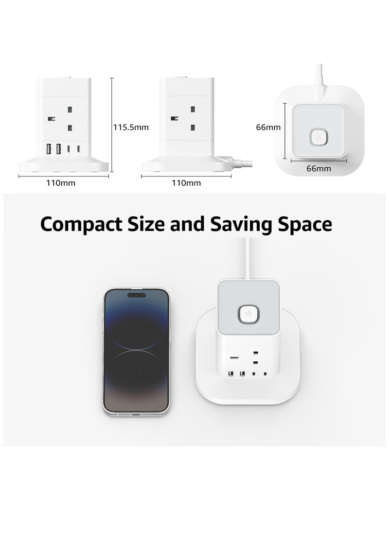 Excefore - Cube Extension Lead with USB Slots, 4 Way Multi Plug Extension Socket with 2 USB C and 2 USB A, 13A 3250W Power Strip with Switch 1.5M Extension Cords for Desk Home Office Travel - Image 1