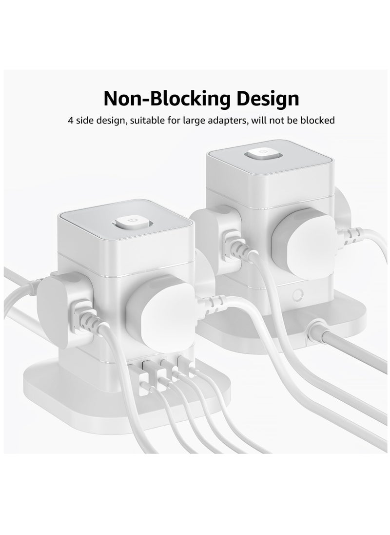 Excefore - Cube Extension Lead with USB Slots, 4 Way Multi Plug Extension Socket with 2 USB C and 2 USB A, 13A 3250W Power Strip with Switch 1.5M Extension Cords for Desk Home Office Travel - Image 1