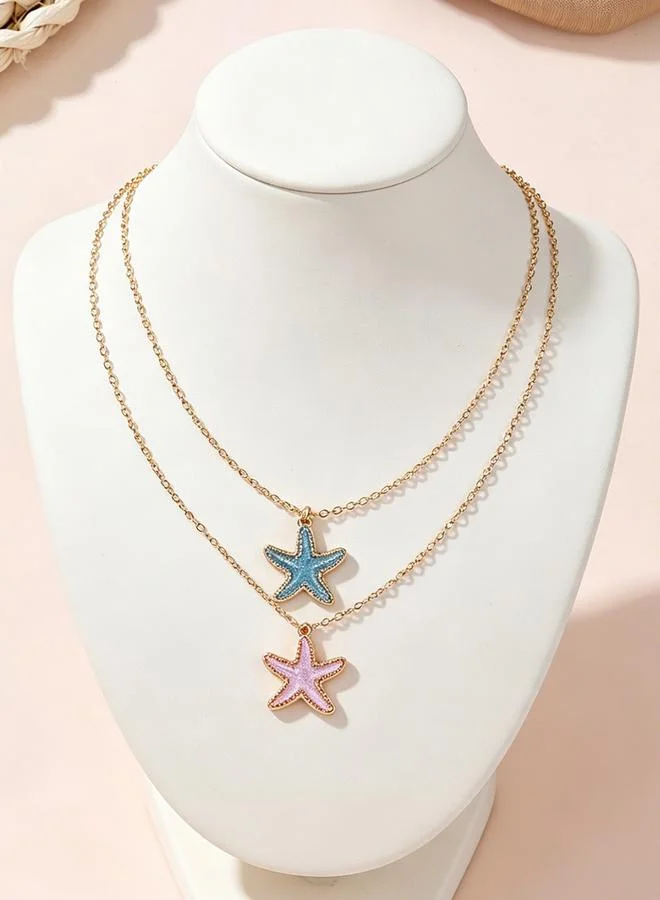 Pack of 2 - Girls Multi-Color Starfish Pandant Necklaces