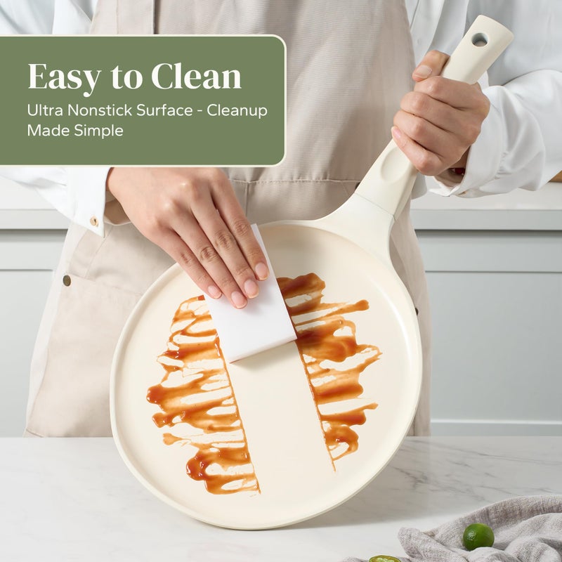 Redchef Crepe Pan Nonstick, 10 Inch Ceramic Flat Skillet Pan for Roti Dosa Tawa Comal Para Tortillas Pancake Pan for Stove Top, Induction Compatible, PFAS/PFOA/PTFE Free(Beige White) - Image 5