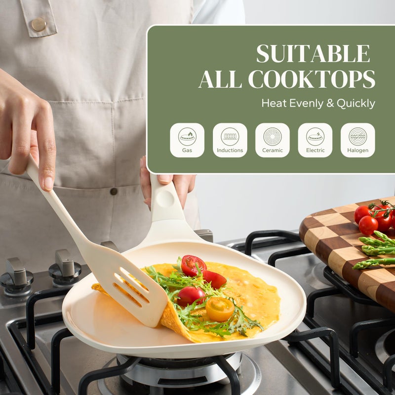 Redchef Crepe Pan Nonstick, 10 Inch Ceramic Flat Skillet Pan for Roti Dosa Tawa Comal Para Tortillas Pancake Pan for Stove Top, Induction Compatible, PFAS/PFOA/PTFE Free(Beige White) - Image 4