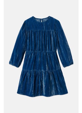 Tchibo Kids Girls Velvet Dress, Navy  - Image 2