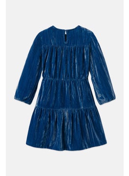 Tchibo Kids Girls Velvet Dress, Navy  - Image 3