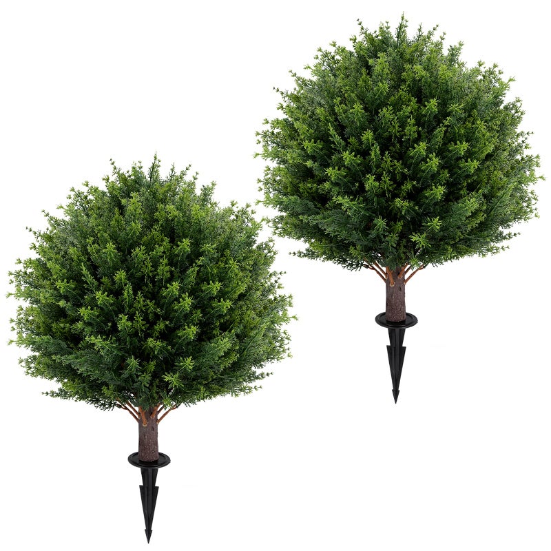 Jasmpig Artificial Cedar Topiary Ball Tree 23" with Ground Spike, Set of 2 Artificial Boxwood Bushes for Faux Shrubs, Fake Evergreen Faux Plant for Indoor Outdoor Porch Garden- UV Resistant â€“ Fade-Proof - Image 1