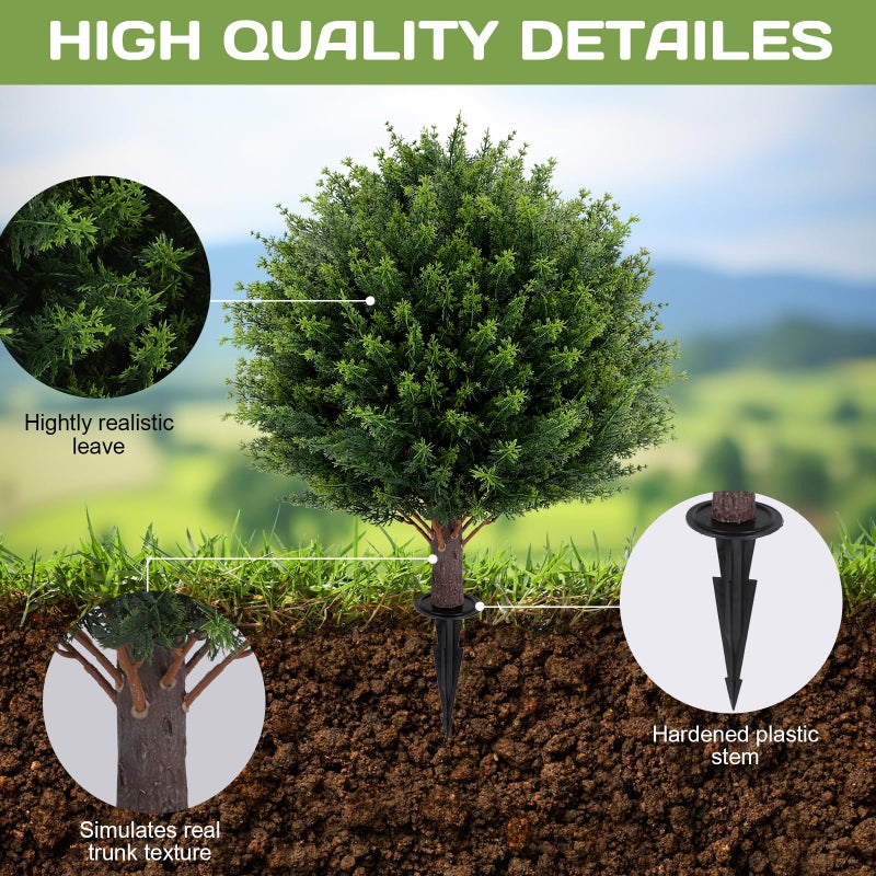 Jasmpig Artificial Cedar Topiary Ball Tree 23" with Ground Spike, Set of 2 Artificial Boxwood Bushes for Faux Shrubs, Fake Evergreen Faux Plant for Indoor Outdoor Porch Garden- UV Resistant â€“ Fade-Proof - Image 3