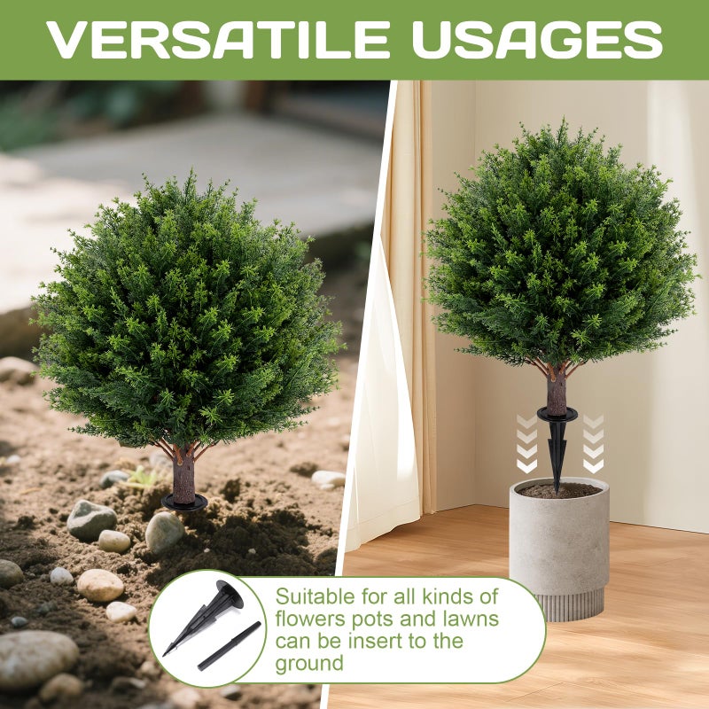 Jasmpig Artificial Cedar Topiary Ball Tree 23" with Ground Spike, Set of 2 Artificial Boxwood Bushes for Faux Shrubs, Fake Evergreen Faux Plant for Indoor Outdoor Porch Garden- UV Resistant â€“ Fade-Proof - Image 4