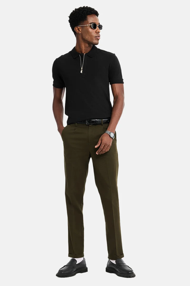 سنيتش Black Textured Half Sleeve Regular Fit Casual T-Shirt