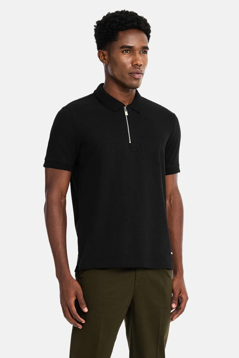 سنيتش Black Textured Half Sleeve Regular Fit Casual T-Shirt