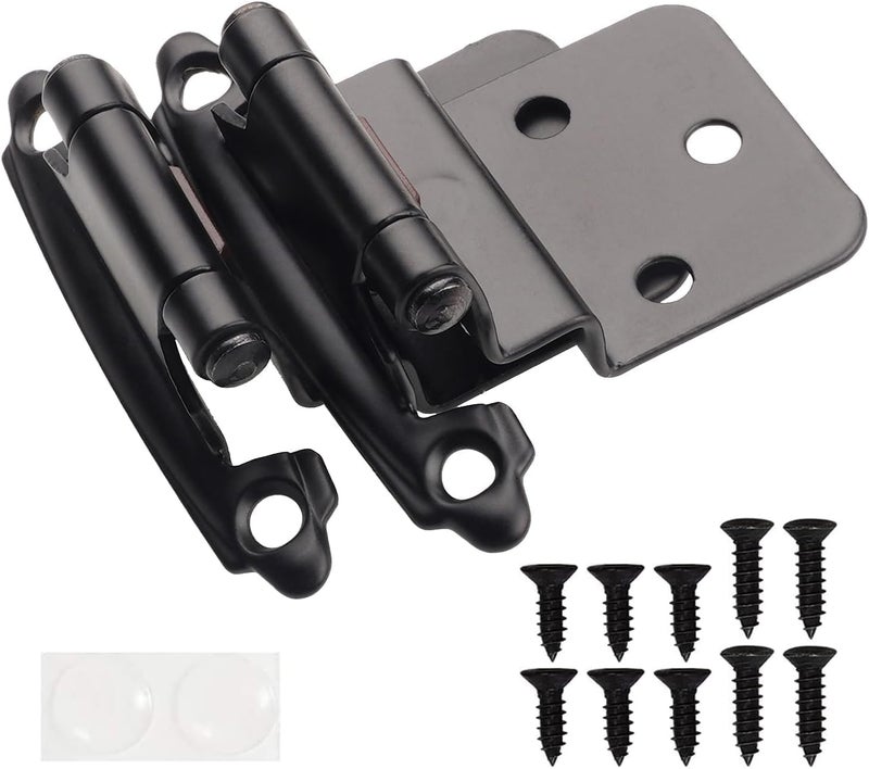 DecoBasics 3/8" Inset Cabinet Hinges Black (25 Pair -50 Pcs) Offset Self Closing Matte Black Cabinet Hinges for Kitchen Cabinets w/Bumpers & Upgraded Screws - Image 1