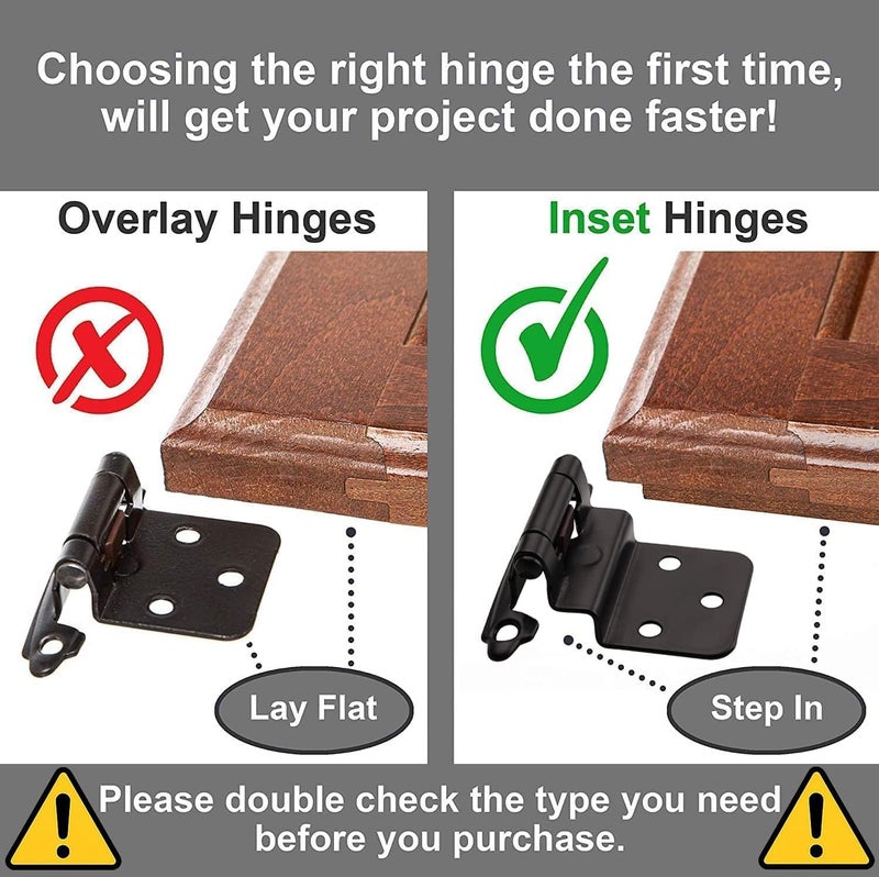 DecoBasics 3/8" Inset Cabinet Hinges Black (25 Pair -50 Pcs) Offset Self Closing Matte Black Cabinet Hinges for Kitchen Cabinets w/Bumpers & Upgraded Screws - Image 4